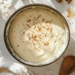 Sauce béchamel maison crémeuse dans une casserole, saupoudrée de muscade, entourée de beurre, lait, farine et fouet en cuisine ensoleillée.