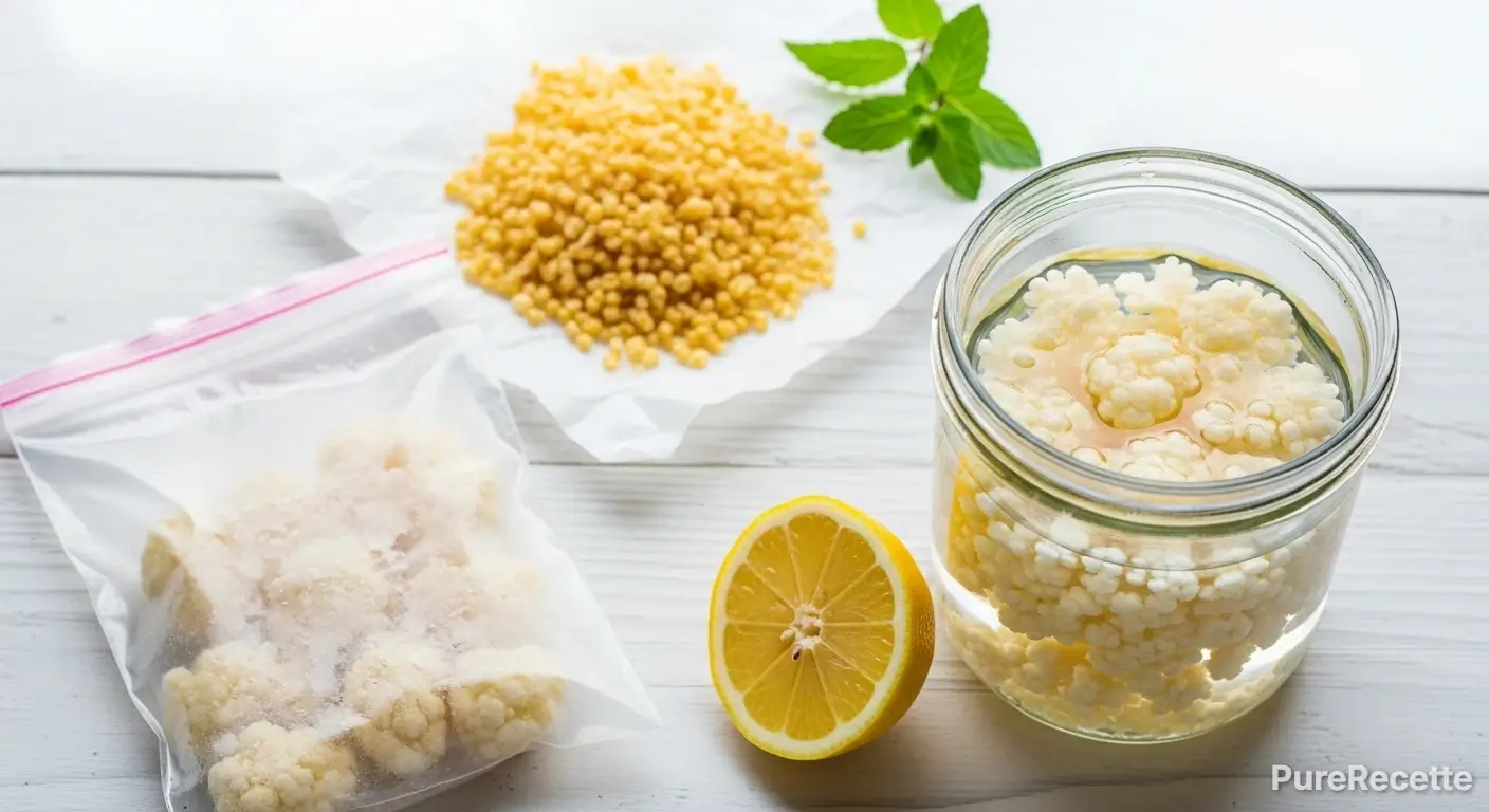 Grains de kéfir de fruits congelés, déshydratés et actifs dans l'eau.